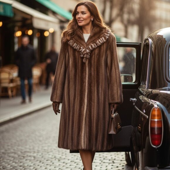 Women's Faux Fur Designer C H Couture Helene Brown Faux Mink Fur Coat 12.R - Picture 16 of 16